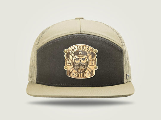 STRT 7 Flat Brim Trucker Cap - Brown/Khaki