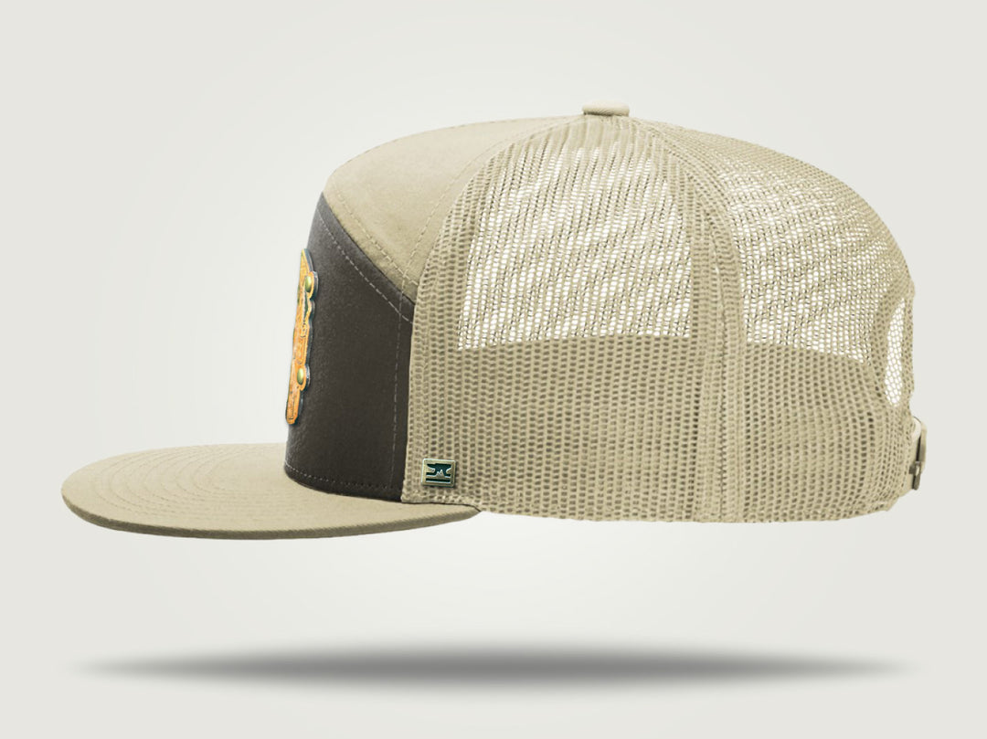 STRT 7 Flat Brim Trucker Cap - Brown/Khaki