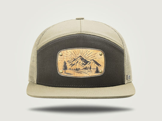 STRT 7 Flat Brim Trucker Cap - Brown/Khaki