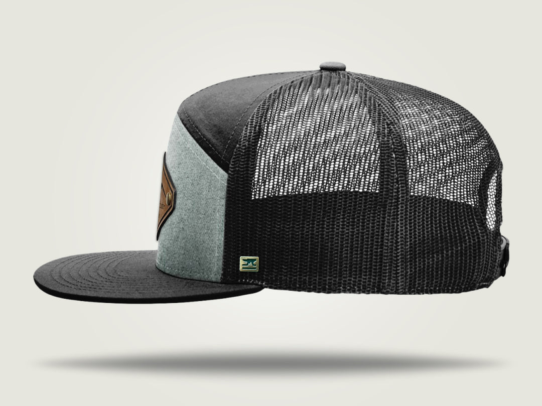 STRT 7 Flat Brim Trucker Cap - Black/Grey